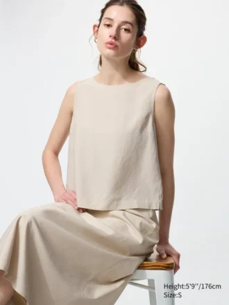 Mouwloze blouse van linnenmix voor dames