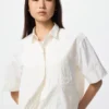 Nylon kort overhemd met boxy pasvorm voor dames | Halflange mouwen