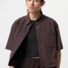 Nylon kort overhemd met boxy pasvorm voor dames | Halflange mouwen