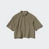 Nylon kort overhemd met boxy pasvorm voor dames | Halflange mouwen