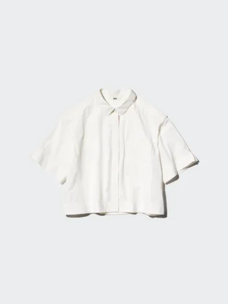 Nylon kort overhemd met boxy pasvorm voor dames | Halflange mouwen