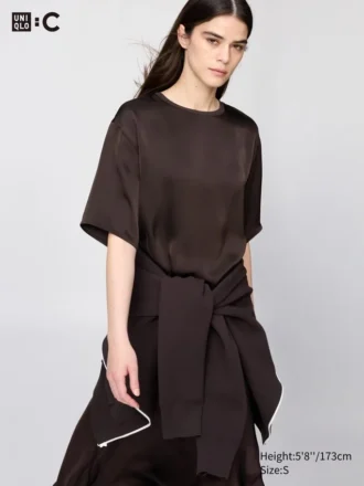 Oversized korte satijnen blouse voor dames | Halflange mouwen