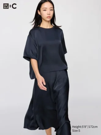 Oversized korte satijnen blouse voor dames | Halflange mouwen
