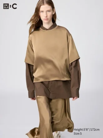 Oversized korte satijnen blouse voor dames | Halflange mouwen