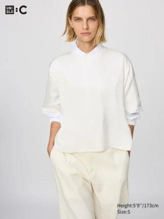 Oversized korte satijnen blouse voor dames | Halflange mouwen