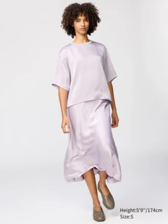 Oversized korte satijnen blouse voor dames | Halflange mouwen