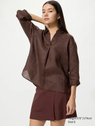 Premium Linen damesoverhemd met skipp kraag