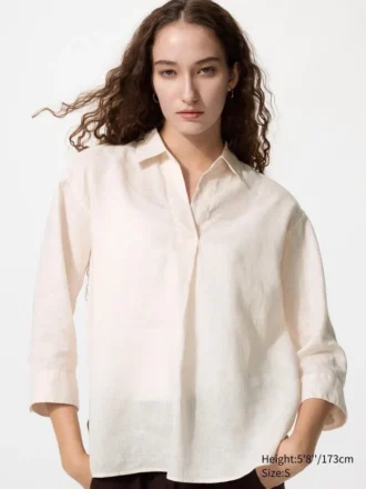 Premium Linen damesoverhemd met skipp kraag