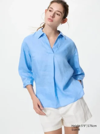 Premium Linen damesoverhemd met skipp kraag
