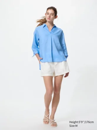 Premium Linen damesoverhemd met skipp kraag