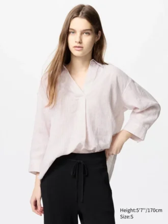 Premium Linen damesoverhemd met skipp kraag | Gestreepte