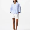 Premium Linen damesoverhemd met skipp kraag | Gestreepte