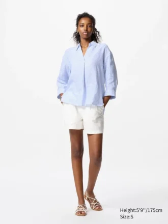 Premium Linen damesoverhemd met skipp kraag | Gestreepte