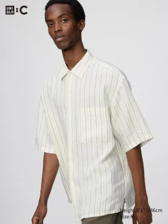 Premium Linen oversized herenoverhemd | Korte mouwen | Gestreepte