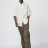 Premium Linen oversized herenoverhemd | Korte mouwen | Gestreepte
