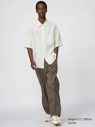 Premium Linen oversized herenoverhemd | Korte mouwen | Gestreepte