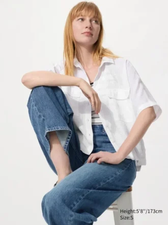 Premium Linen Skipper Boxy-overhemd voor dames | Korte mouwen