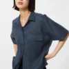 Premium Linen Skipper Boxy-overhemd voor dames | Korte mouwen