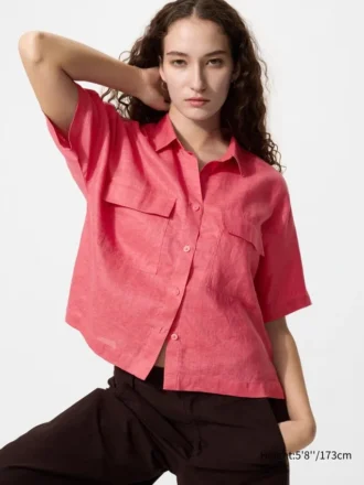 Premium Linen Skipper Boxy-overhemd voor dames | Korte mouwen