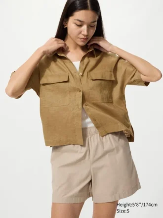 Premium Linen Skipper Boxy-overhemd voor dames | Korte mouwen