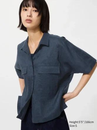 Premium Linen Skipper Boxy-overhemd voor dames | Korte mouwen