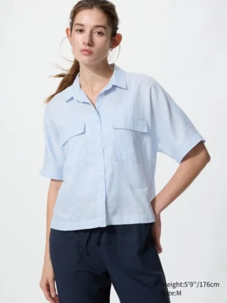 Premium Linen Skipper Boxy-overhemd voor dames | Korte mouwen