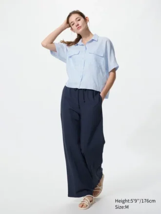 Premium Linen Skipper Boxy-overhemd voor dames | Korte mouwen