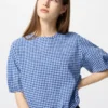 Seersucker-blouse met volume voor dames | Gingham