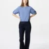 Seersucker-blouse met volume voor dames | Gingham