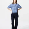 Seersucker-blouse met volume voor dames | Gingham