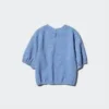Seersucker-blouse met volume voor dames | Gingham