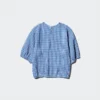 Seersucker-blouse met volume voor dames | Gingham