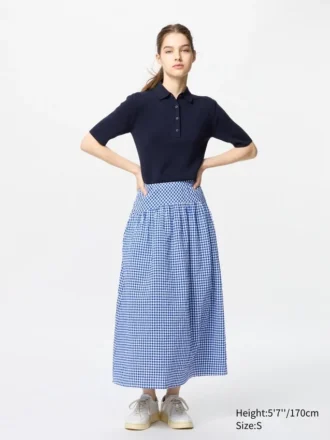 Seersucker-rok met volume voor dames | Gingham