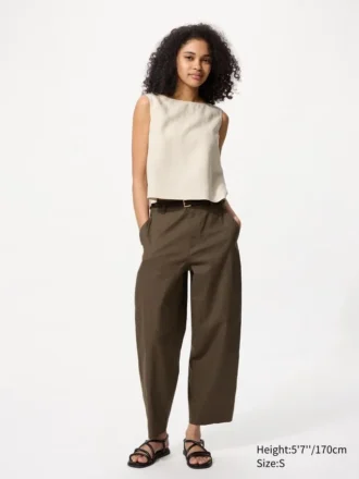 Tapered broek van linnen en katoen voor dames