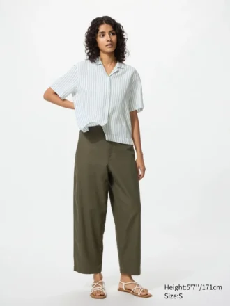 Tapered broek van linnen en katoen voor dames