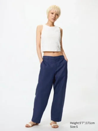Tapered broek van linnen en katoen voor dames