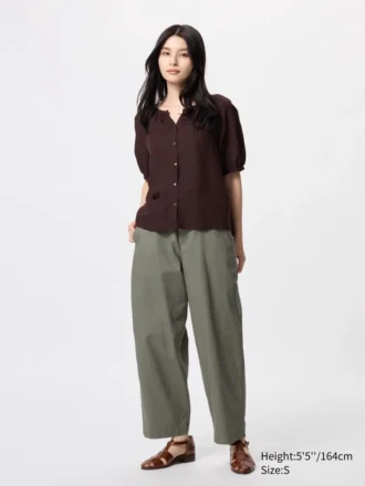 Tapered broek van linnen en katoen voor dames
