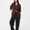 Tapered broek van linnen en katoen voor dames