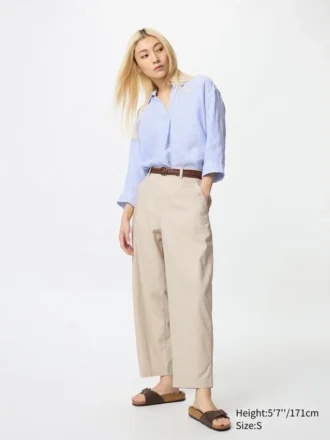 Tapered broek van linnen en katoen voor dames