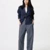 Tapered broek van linnen en katoen voor dames | Gestreepte