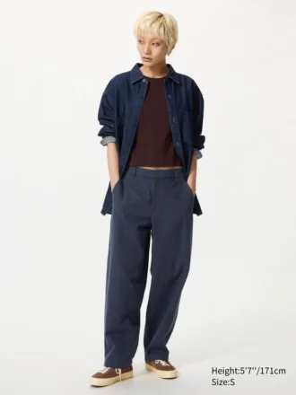 Tapered broek van linnen en katoen voor dames | Gestreepte