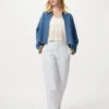 Tapered broek van linnen en katoen voor dames | Gestreepte
