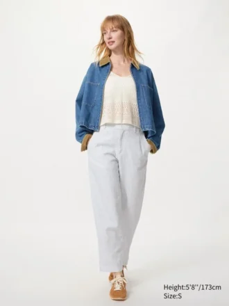 Tapered broek van linnen en katoen voor dames | Gestreepte