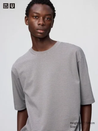 Unisex AIRism katoenen oversized gestreept T-shirt