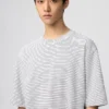 Unisex AIRism katoenen oversized gestreept T-shirt