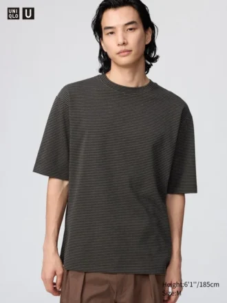Unisex AIRism katoenen oversized gestreept T-shirt