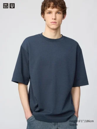 Unisex AIRism katoenen oversized gestreept T-shirt