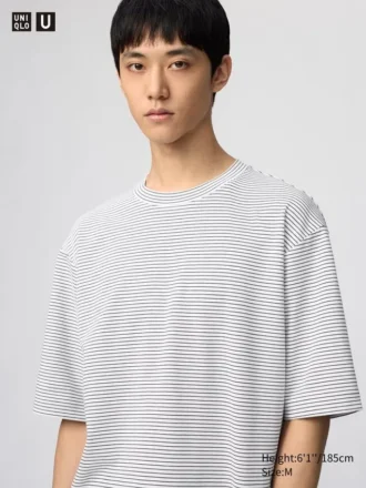 Unisex AIRism katoenen oversized gestreept T-shirt