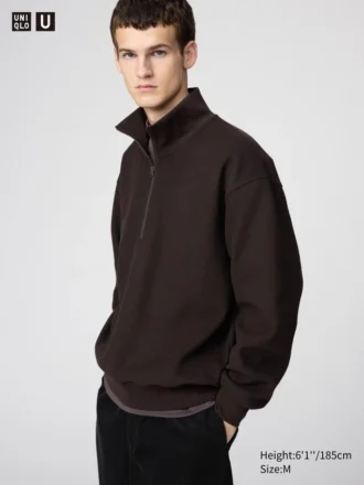 Unisex geborsteld sweater met halve rits
