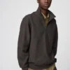 Unisex geborsteld sweater met halve rits